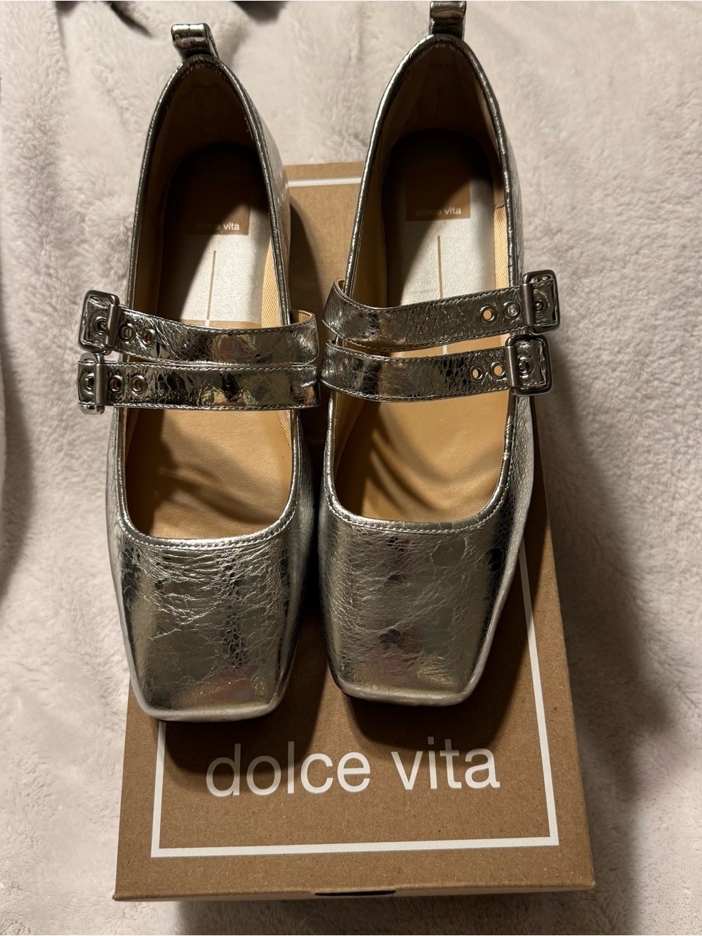 Dolce Vita Metallic Silver Double-Strap Mary Jane Flats